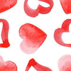 Watercolor seamless pattern with hearts.