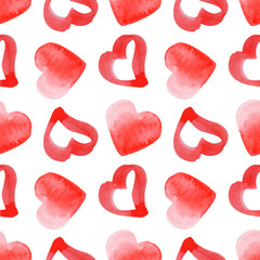 Watercolor seamless pattern with hearts.