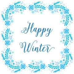 Fototapeta premium Cute blue leaf flower frame, for design greeting card happy winter. Vector