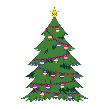 christmas tree with ornaments, flat design