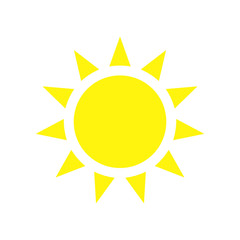 Sun yellow logo vector on white background. Sun design for weather, summer, spring.