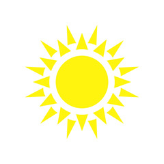 Sun yellow logo vector on white background. Sun design for weather, summer, spring.