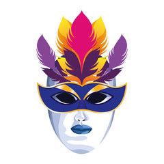 Masquerade mask with feathers, colorful flat design