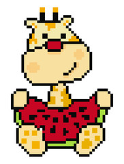 giraffes pixel art on white background.
