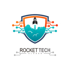 Rocket logo with shield design template, technology icon template, Security logo, discovery logo