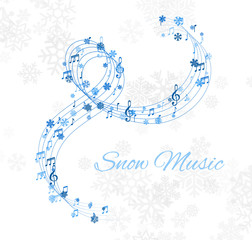 Obraz premium Christmas design element from flying lines, music notes and snowflakes. Winter holiday decoration on the light background from snow.