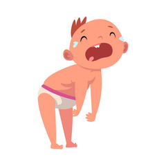 Baby in diaper crying cartoon vector illustration