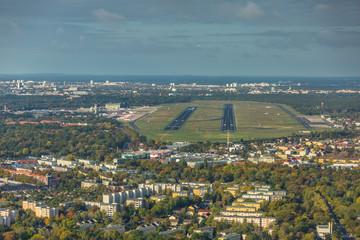 Berlin City, Landscape around Berlin Tegel International Airport, Germany, Pilots view during approach into runway 26R  Tegel Airport - EDDT, TXL - aerial view