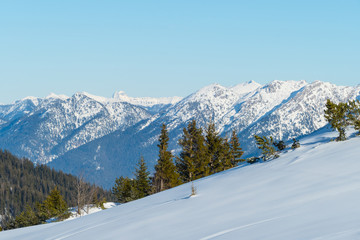 Fototapeta na wymiar Berghang Wank mit Alpenpanorama 