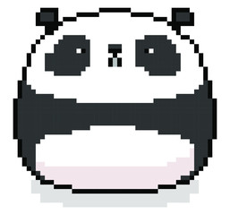 Panda pixel art on white background.