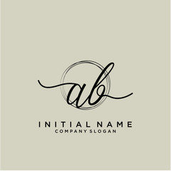 AB Initial handwriting logo with circle template vector.