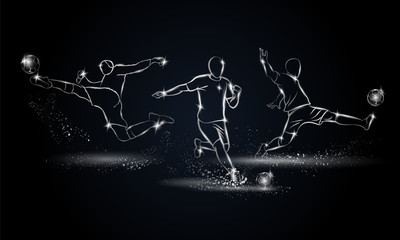 Soccer players set. Metallic linear football player illustration for sport banner, background and flyer.