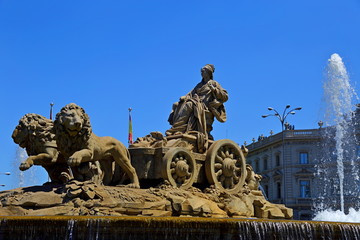 Fototapeta na wymiar Plaza de Cibeles Fountain before the Palacio de Comunicaciones, Madrid, Spain