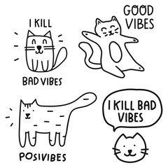 Set of funny cute cats. Illustrations for greeting card, t shirt, print, stickers, posters design.