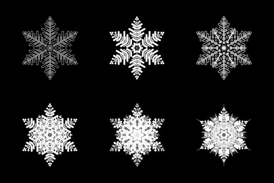 Silhouettes of crystalline, isolated snowflakes. icons. christmas decoration for design..