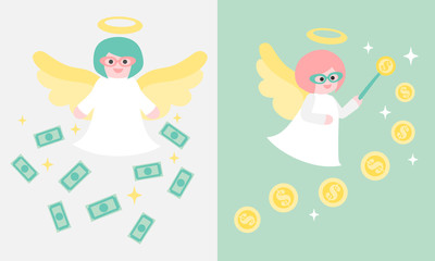 Angel investor with money - pastel color