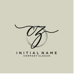 CZ Initial handwriting logo with circle template vector. - obrazy, fototapety, plakaty