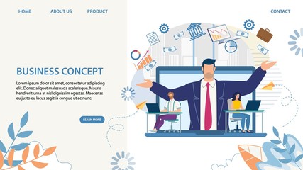 Business Landing Page with Cartoon Skilled Leader