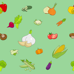 Vegetables background - Vector color seamless pattern of vegetarian food and healthy nutrition for graphic design
