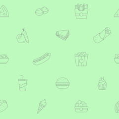 Fast Food background - Vector seamless pattern of sandwich, burger, hot dog, meat and desserts for graphic design