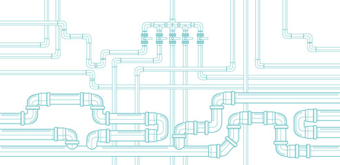 Horizontal background with pipeline. Water supply and sewerage system. Plastic pipes. Vector illustration.