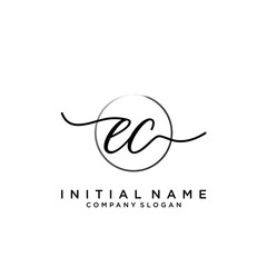 EC Initial handwriting logo with circle template vector. - obrazy, fototapety, plakaty
