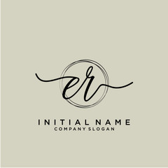 ER Initial handwriting logo with circle template vector.