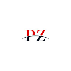 Initial letter PZ, overlapping movement swoosh horizon logo company design inspiration in red and dark blue color vector