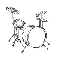 Fototapeta na wymiar Drum Rhythm Musical Instrument Monochrome Vector. Music Concert Element Rhythmic Drum. Rock Festival Drummer Tool Engraving Concept Mockup Designed In Vintage Style Black And White Illustration