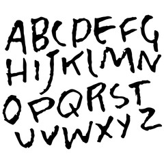 Hand drawn dry brush font. Modern brush lettering. Grunge style alphabet. Vector illustration.