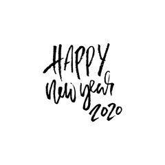 Fototapeta premium Happy new year inscription for greeting card. Dry brush hand lettering. Vector illustration. Handwritten holiday design.