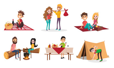 Set of types of recreation people in nature. Vector illustration.