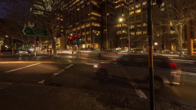 Sydney, Australia, city traffic at night, busy traffic scene