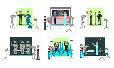 Motion Movie Making Process Vector Illustrated Scenes