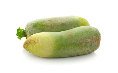 Green radish on white background
