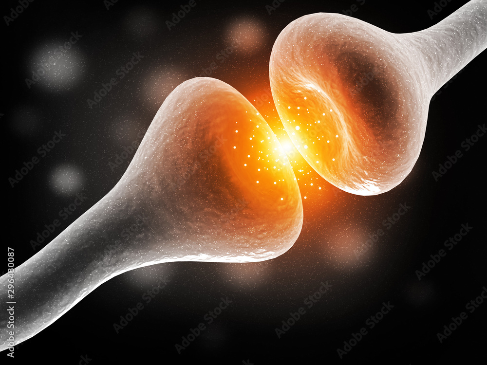 Poster neural network in the brain. nervous system , neurons. 3d render.