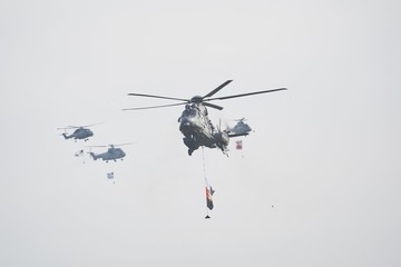 A Group of flying helicopters
