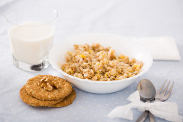 plate with cereal porridge for breakfast