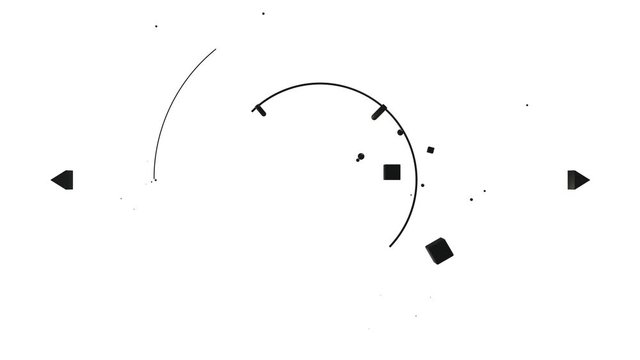 abstract dynamics geometric background with tiny primitives in cycled system flying on white background