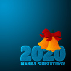 3D image, 3D rendering,Merry Christmas,happy New Year,2020,holiday bells ,red bows , skein of thread,holiday inscription ,3d text,3D illustration