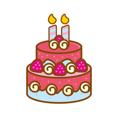 Cute birthday cake vector illustration with pink color isolated on white background