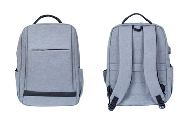 Gray backpacks separate from the white background.