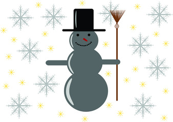 snowman with stars and snowflakes