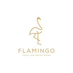 Minimalist flamingo bird line art logo template illustration