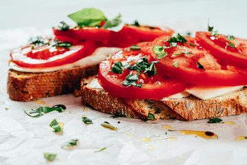 Caprese Toast With Mozzarella, Tomatoes And Basil