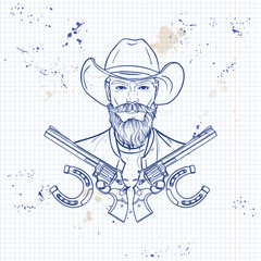 Hand drawn sketch cowboy