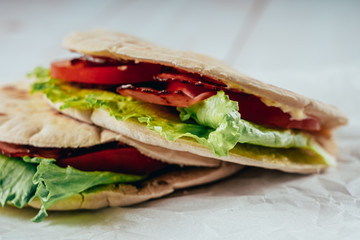 Bacon, Lettuce And Tomatoes Pitta