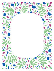 Doodle photo frame with leaves and flowers on a white background
