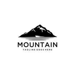 Fototapeta na wymiar Illustration of Ice Snow Rocky Mountain, Creek River Mount Peak Hill, Landscape view logo design.