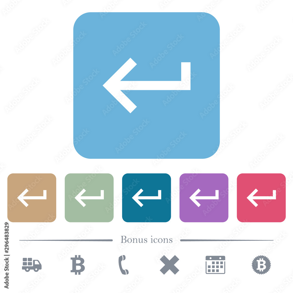 Poster keyboard return flat icons on color rounded square backgrounds